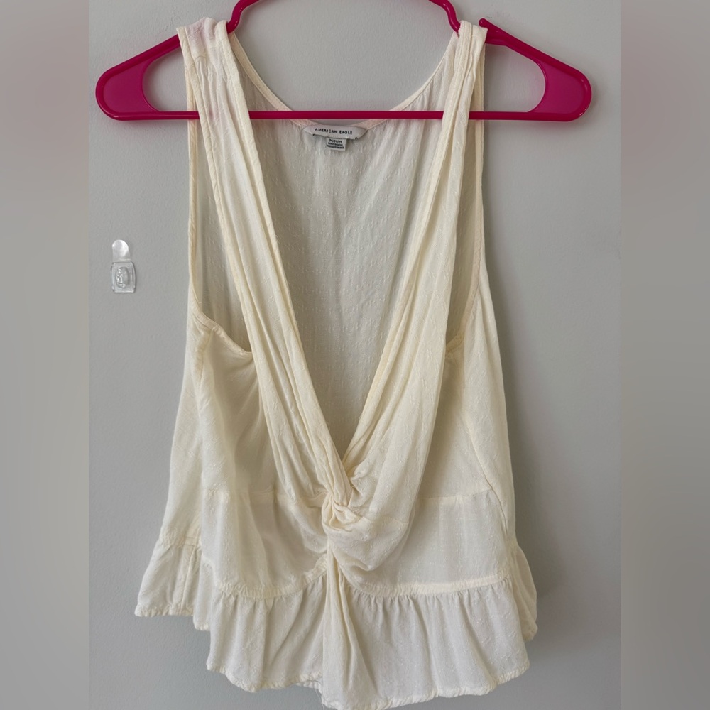 American Eagle Outfitters Cream Draped Knot-Front Tank